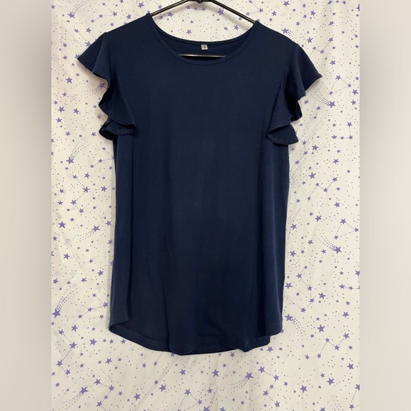 Tops - Navy blue ruffle sleeve shirt sz Small